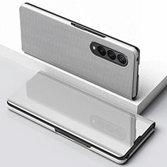 Leather Case Stands Flip Mirror Cover Holder for Samsung Galaxy Z Fold3 5G Silver