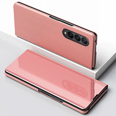 Leather Case Stands Flip Mirror Cover Holder for Samsung Galaxy Z Fold4 5G Rose Gold