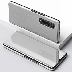 Leather Case Stands Flip Mirror Cover Holder for Samsung Galaxy Z Fold4 5G Silver