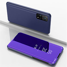 Leather Case Stands Flip Mirror Cover Holder for Xiaomi Mi 10T 5G Purple