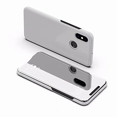 Leather Case Stands Flip Mirror Cover Holder for Xiaomi Mi 8 Silver