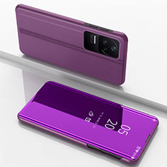 Leather Case Stands Flip Mirror Cover Holder for Xiaomi Poco F4 5G Purple