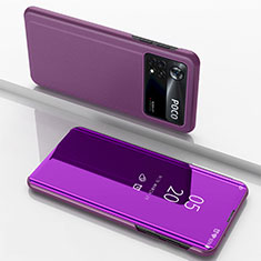 Leather Case Stands Flip Mirror Cover Holder for Xiaomi Poco X4 Pro 5G Purple