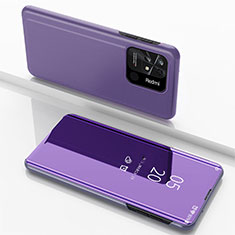 Leather Case Stands Flip Mirror Cover Holder for Xiaomi Redmi 10 Power Clove Purple