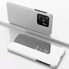 Leather Case Stands Flip Mirror Cover Holder for Xiaomi Redmi 10 Power Silver