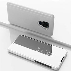 Leather Case Stands Flip Mirror Cover Holder for Xiaomi Redmi 10X 4G Silver