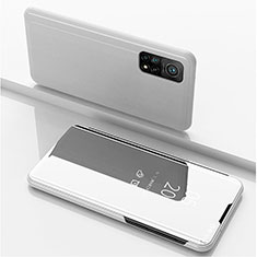 Leather Case Stands Flip Mirror Cover Holder for Xiaomi Redmi K30S 5G Silver