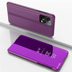 Leather Case Stands Flip Mirror Cover Holder for Xiaomi Redmi Note 12 5G Purple