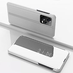 Leather Case Stands Flip Mirror Cover Holder for Xiaomi Redmi Note 12 5G Silver