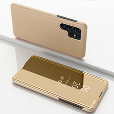 Leather Case Stands Flip Mirror Cover Holder H01 for Samsung Galaxy S21 Ultra 5G Gold