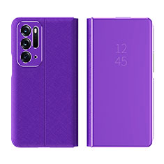 Leather Case Stands Flip Mirror Cover Holder L01 for Oppo Find N 5G Purple