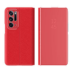 Leather Case Stands Flip Mirror Cover Holder L01 for Oppo Find N 5G Red