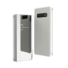 Leather Case Stands Flip Mirror Cover Holder L01 for Samsung Galaxy S10 5G SM-G977B Silver