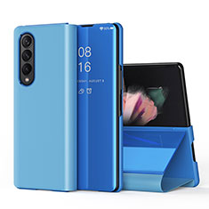Leather Case Stands Flip Mirror Cover Holder L01 for Samsung Galaxy Z Fold3 5G Blue