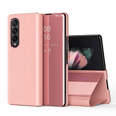 Leather Case Stands Flip Mirror Cover Holder L01 for Samsung Galaxy Z Fold4 5G Rose Gold