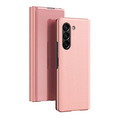 Leather Case Stands Flip Mirror Cover Holder L01 for Samsung Galaxy Z Fold5 5G Rose Gold