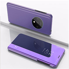 Leather Case Stands Flip Mirror Cover Holder L02 for OnePlus 7T Purple