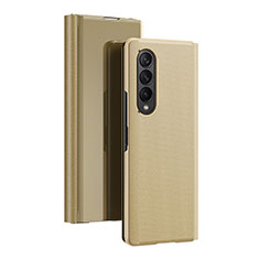 Leather Case Stands Flip Mirror Cover Holder L02 for Samsung Galaxy Z Fold3 5G Gold