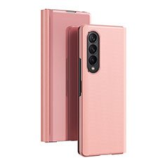 Leather Case Stands Flip Mirror Cover Holder L02 for Samsung Galaxy Z Fold3 5G Rose Gold