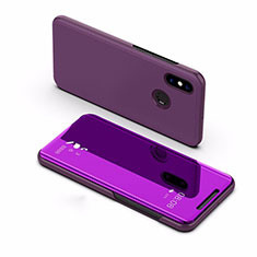 Leather Case Stands Flip Mirror Cover Holder L02 for Xiaomi Mi Max 3 Purple