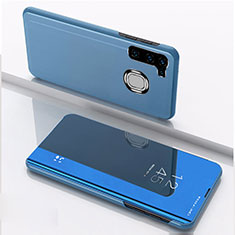 Leather Case Stands Flip Mirror Cover Holder L04 for Samsung Galaxy A21 European Blue