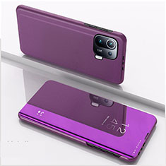 Leather Case Stands Flip Mirror Cover Holder L04 for Xiaomi Mi 11 Pro 5G Purple