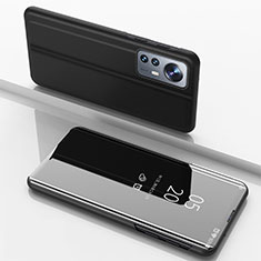 Leather Case Stands Flip Mirror Cover Holder L04 for Xiaomi Mi 12 Pro 5G Black