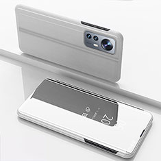Leather Case Stands Flip Mirror Cover Holder L04 for Xiaomi Mi 12 Pro 5G Silver