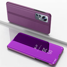 Leather Case Stands Flip Mirror Cover Holder L04 for Xiaomi Mi 12S 5G Purple