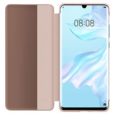 Leather Case Stands Flip Mirror Cover Holder L05 for Huawei P30 Rose Gold