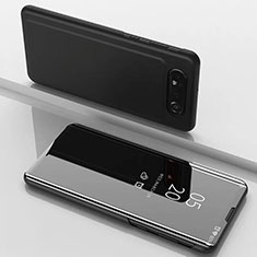 Leather Case Stands Flip Mirror Cover Holder M01 for Samsung Galaxy A80 Black