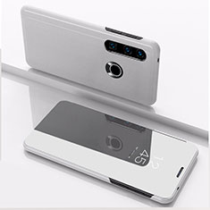 Leather Case Stands Flip Mirror Cover Holder QH1 for Huawei P40 Lite E Silver