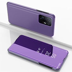 Leather Case Stands Flip Mirror Cover Holder QH1 for Xiaomi Mi 11T Pro 5G Clove Purple