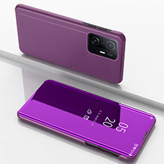Leather Case Stands Flip Mirror Cover Holder QH1 for Xiaomi Mi 11T Pro 5G Purple