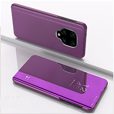 Leather Case Stands Flip Mirror Cover Holder QH1 for Xiaomi Redmi Note 9S Purple