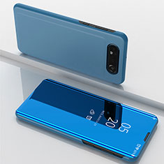Leather Case Stands Flip Mirror Cover Holder ZL1 for Samsung Galaxy A80 Blue