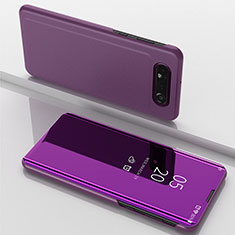Leather Case Stands Flip Mirror Cover Holder ZL1 for Samsung Galaxy A80 Clove Purple