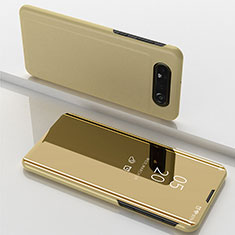 Leather Case Stands Flip Mirror Cover Holder ZL1 for Samsung Galaxy A80 Gold