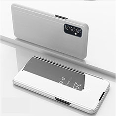 Leather Case Stands Flip Mirror Cover Holder ZL1 for Samsung Galaxy M52 5G Silver