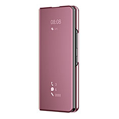 Leather Case Stands Flip Mirror Cover Holder ZL2 for Samsung Galaxy Z Fold3 5G Rose Gold