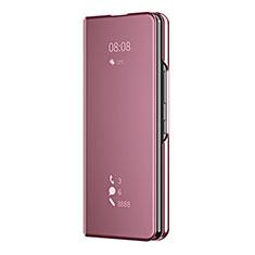 Leather Case Stands Flip Mirror Cover Holder ZL2 for Samsung Galaxy Z Fold4 5G Rose Gold