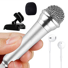 Luxury 3.5mm Mini Handheld Microphone Singing Recording with Stand M12 for Oppo Reno7 SE 5G Silver
