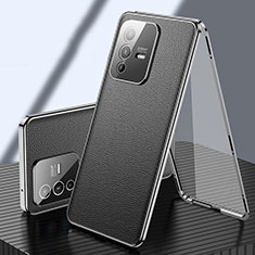 Luxury Aluminum Metal and Leather Cover Case 360 Degrees for Vivo V23 5G Black