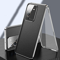 Luxury Aluminum Metal and Leather Cover Case 360 Degrees for Vivo V25 Pro 5G Black