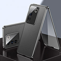 Luxury Aluminum Metal and Leather Cover Case 360 Degrees for Vivo V27 Pro 5G Black