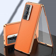 Luxury Aluminum Metal and Leather Cover Case 360 Degrees for Vivo X70 Pro 5G Orange