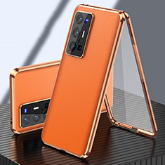 Luxury Aluminum Metal and Leather Cover Case 360 Degrees for Vivo X70 Pro+ Plus 5G Orange