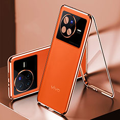 Luxury Aluminum Metal and Leather Cover Case 360 Degrees for Vivo X80 5G Orange