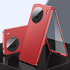 Luxury Aluminum Metal and Leather Cover Case 360 Degrees for Vivo X90 5G Red