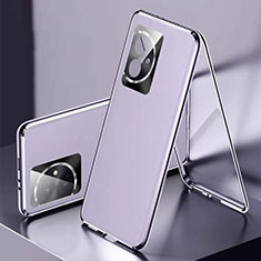 Luxury Aluminum Metal and Leather Cover Case 360 Degrees P01 for Huawei Honor 100 5G Purple